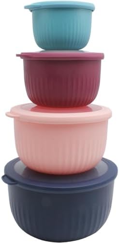 COOK WITH COLOR Prep Bowls with Lids- Wide and Deep Nesting Plastic Small Mixing Bowl Set with Lids, 8 Piece Set - Deep Bowls, Navy