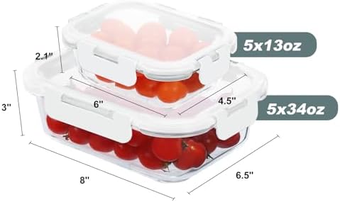 KOMUEE 10 Pack Glass Food Storage Containers with Lids, White