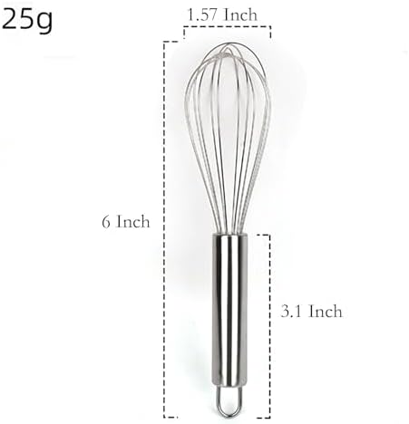 Manual Egg Whisk, 2 Pcs 6 Inch Long Stainless Steel Egg Beater for Bread, Cake and Cooking (6 inch)