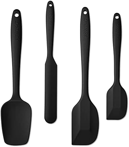 4-Piece Silicone Spatula Set with Stainless Steel Core, Black