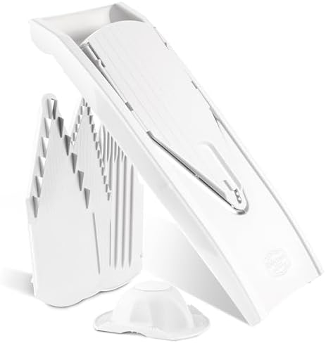 Börner by Reston Lloyd Mandoline Slicer V1 (Starter Set) • V-Slicer with 5 Thickness Settings & Food Holder • Adjustable Kitchen Slicer for Vegetables & Fruits • Color: White