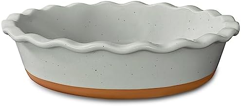 MORA Ceramic Pie Pan for Baking - 9 inch - Deep and Fluted Pie Dish for Old Fashion Apple Pie, Quiche, Pot Pies, Tart, etc - Modern Farmhouse Style Porcelain Ceramic Pie Plate - Earl Grey