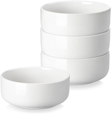 MALACASA 24 OZ Ceramic Bowls Set of 4, White Bowls for Soup Oatmeal