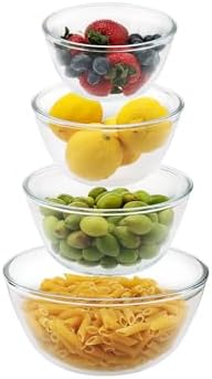 Cuiselect 4pc Glass Mixing Bowls Sets (2.80QT, 1.64QT, 1.16QT, 0.85QT), Nesting Mixing Bowls for Cooking Prep, Baking, Storage, Large Salad Bowls Sets-Dishwasher Microwave Freezer Safe