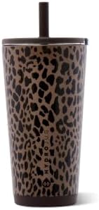 HydroJug Everyday Tumbler 20 oz, Ceramic-Lined Straw Cup, Brown Leopard