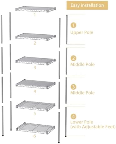 SINGAYE Metal Shelves Wire Shelving Storage Standing Adjustable Shelf Unit