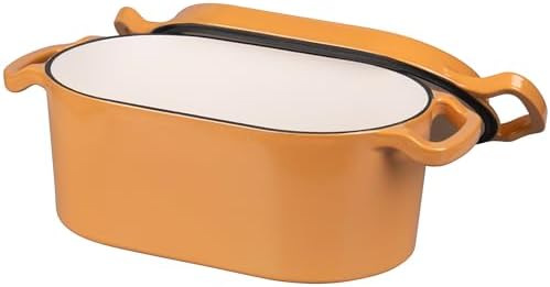 VORRINGARD Oval Dutch Oven Pot with Lid, Enamel Coating Cast Iron Bread Pans for Homemade Sourdough Bread Baking, Cooking, 4 Quart, Yellow