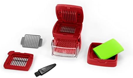 Garlic-A-Peel Garlic Press, Crusher, Cutter, Mincer, and Storage Container - Includes Silicone Garlic Peeler - Easy to Clean - Stainless Steel Blades – (Red), standard