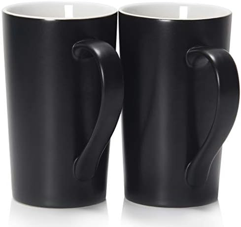 20 oz Large Coffee Mugs, M007 Tall Ceramic Cup with Handle for Dad Men, Set of 2, Black
