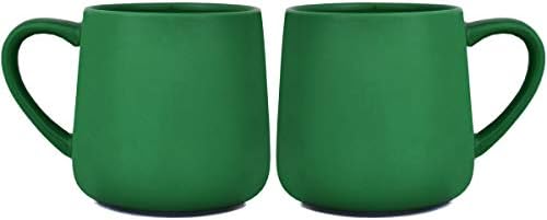 Bosmarlin Glossy Ceramic Coffee Mug, Tea Cup for Office and Home, 18 oz, Suitable for Dishwasher and Microwave(Dark Green, 2)