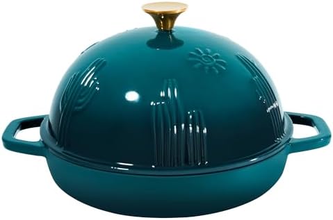 Flavehc Bread Oven Cast Iron Bread Dutch Oven with Cloche Lid for Bread Baking Darkcyan Enameled Cast Iron Bread Oven with Dome Lid for Sourdough, 9.8 Inches