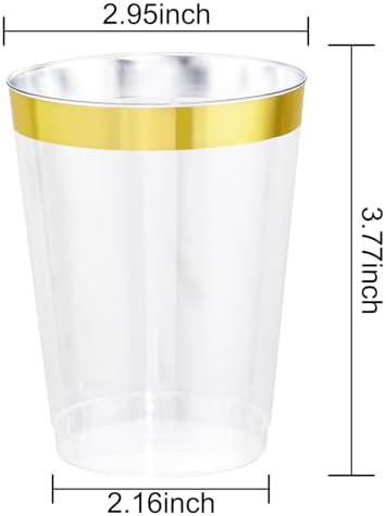 I00000 60 Pack Gold Plastic Cups, 10 OZ Clear Plastic Cups
