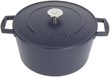 Babish 6-Quart Round Enameled Cast Iron Dutch Oven with Lid – Blue, Heavy-Duty Dutch Oven for Slow Cooking, Braising & Baking