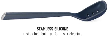Calphalon Edge Silicone Slotted Spoon/Skimmer, Flexible Heat-Resistant Kitchen Strainer Spoon for Cooking, Frying, Skimming & Serving, Nonstick Safe, Navy Blue