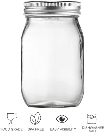 Glass Mason Jars, 16oz Regular Mouth Canning Jar with Airtight Lids, 4 Pack