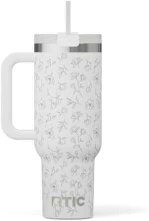 RTIC 40oz Road Trip Tumbler, Insulated, Ceramic Lined, White Magnolias