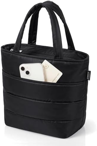 Aosbos Black Lunch Tote Bag,Insulated Lunch Bag For Women,Work,Office