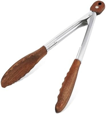 Wooden Cooking Tongs, 9 Inch Walnut Tips Heat Resistant Grilling