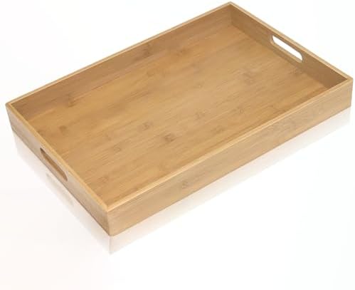Krismax Serving Tray with Handles, Bamboo Breakfast Tray Wooden Trays Decorative Serving Platter for Eating, Working, Storing, Used in Bedroom, Kitchen, Living Room, Bathroom, Hospital and Outdoors