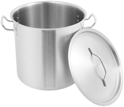 25L/26.4Qt Commercial Large Stock Pot with Lid,Nickel Free Stainless Steel Cookware Healthy Polished Stockpots, Induction Soup Pot for Cooking Home Use