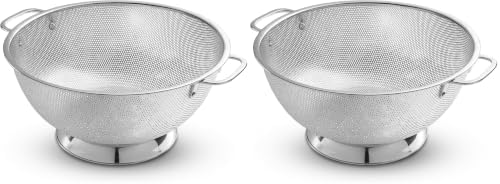 Bellemain Colander for Kitchen – 5 Qt Stainless Steel Strainer with Handle - Pasta Strainer Bowl for Pasta, Spaghetti, Vegetables, Fruit, and Pot Draining - Stainless Steel Colander (Pack of 2)