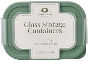 DURA LIVING Glass Food Storage Containers with Lids — 6 Piece — 24.4 oz Glass with BPA-Free Leak Resistant Stackable Lids — Microwave, Oven & Dishwasher Safe — Ideal for Meal Prep & More - Soft Sage