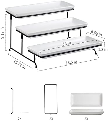 Gomakren 3 Tier Rectangular Serving Tray 14 Inch Serving Platters and Stand