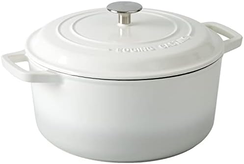 EDGING CASTING Enameled Cast Iron Dutch Oven Pot With Lid, Dutch Oven for Sourdough Bread Baking Round Pot Dule Handle, 6 Quart, White