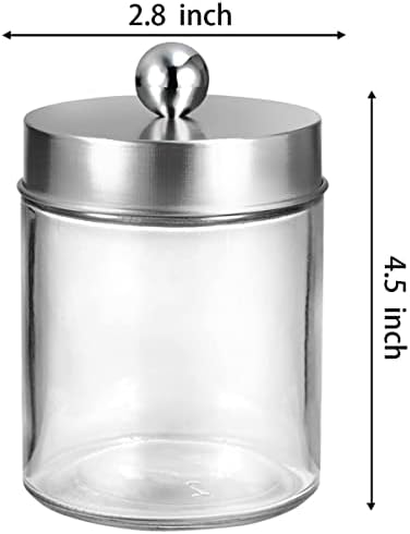 Amolliar Glass Apothecary Jar Qtip Holder Metal Lids 4pc/Brushed Nickel
