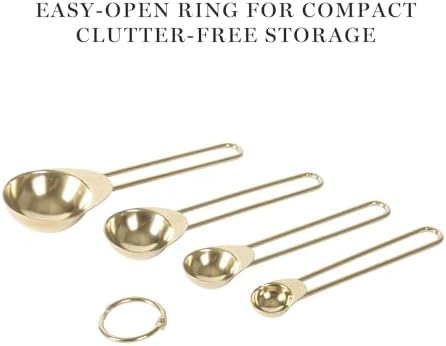Martha Stewart Richburn 4-Piece Gold Stainless Steel Measuring Spoons Set – Durable and Stylish Kitchen Measuring Tools for Precise Baking and Cooking