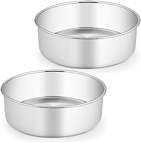 TeamFar 8 Inch Cake Pan, 8” x 3” Stainless Steel Round Baking Pan Set of 2