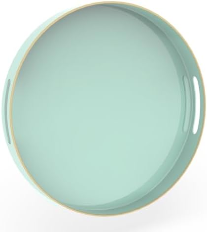 MAONAME 13" Mint Green Decorative Tray, Round Serving Tray with Handles