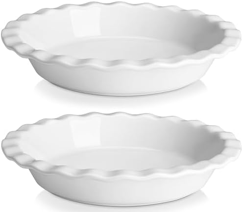 MALACASA 40 Oz Ceramic Pie Pan Set of 2, 9 Inch Fluted Pie Dish