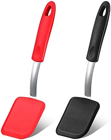 2 Pcs Mini Silicone Cookie Brownie Spatula,Solid Flat,Black, Red