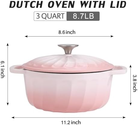 Enameled Cast Iron Dutch Oven Pot with Lid, 3 QT Small Dutch Oven