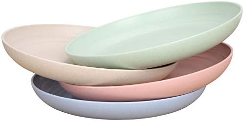 8.8 Inches Unbreakable Wheat Straw Plates - Reusable Plate Set - Dishwasher & Microwave Safe - Perfect for Dinner Dishes - Healthy, BPA Free & Eco-Friendly (8.8 Inches)