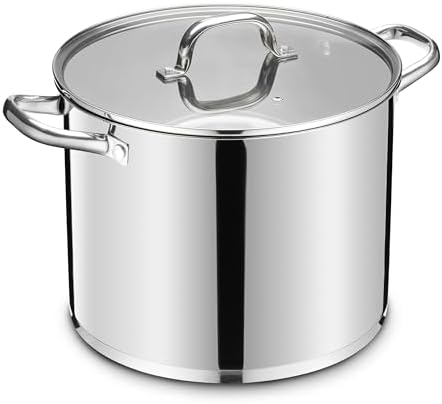 LIANYU Stainless Steel Large Stock Pot, 24 QT Heavy Stockpot with Glass Lid