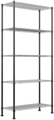 REGILLER 5-Wire Shelving Metal Storage Rack Adjustable Shelves,Standing Storage Shelf Units for Laundry Bathroom Kitchen Pantry Closet(Black,14.1" D x 30" W x 79" H)