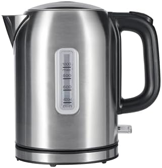 Amazon Basics Electric Kettle, Tea Kettle & Water Boiler with Auto Shut-Off, Boil Dry Protection, Strix Thermostat, BPA-Free, 1500W, 1.1Qt (1L), Stainless Steel, New Model, Black & Silver