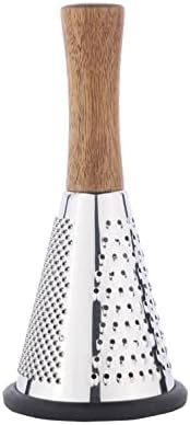 Cone Cheese Grater with Handle - Stainless Steel Triple Function Wood Handle Parmesan Shaver Non-Slip Rubber Bottom Hand Held Multifunction Vegetables Cheese Grater with container(S: 7.7" X 3.5")