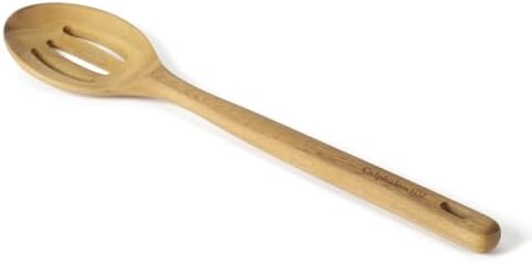 Calphalon Prime Slotted Spoon, 13-Inch Teak Wood Slotted Spoon, Kitchen Strainer Spoon for Cooking, Stirring, Draining & Nonstick Cookware, Moisture-Resistant
