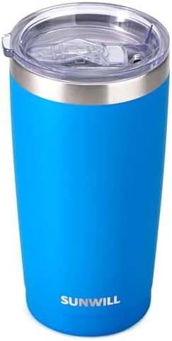 SUNWILL Travel Coffee Tumbler 20 oz, Insulated Mug with Lid, Stainless Steel Cup for Outdoor, Powder Coated Royal Blue