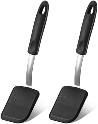 2 Pcs Mini Silicone Cookie Brownie Spatula,Solid Flat,Black