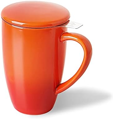 Sweejar Porcelain Tea Mug with Infuser and Lid,Teaware with Filter, Loose Leaf Tea Cup Steeper Maker, 16 Fl Oz for Tea/Coffee/Milk/Women/Office/Home/Gift (Gradient Orange)