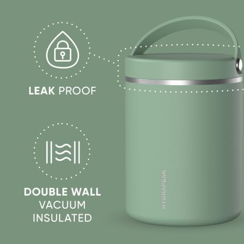 Hydrapeak 32oz Stainless Steel Vacuum Insulated Food Jar for Hot Food and Cold Food, Wide Mouth Leak-Proof Soup Jar for Adults, 10 Hours Hot and 16 Hrs Cold (Sage Leaf)