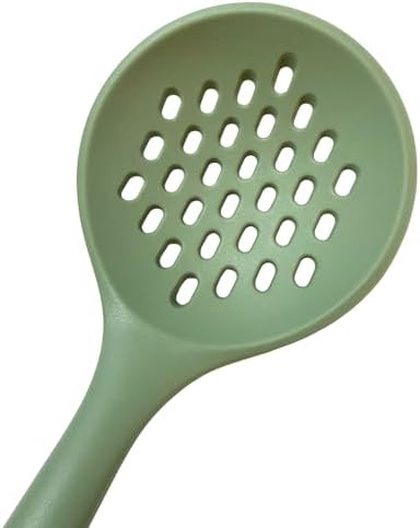 Beille 1pc Skimmer Spoon Beech Wood and Silicone Kitchen Utensils Meal Prep Cooking Baking Supplies Home Essentials, Olive Green
