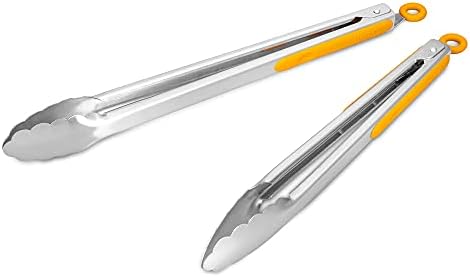304 Stainless Steel Kitchen Cooking Tongs, 12 & 14 Inch, Set of 2, Orange