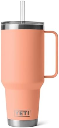 YETI Rambler 42 oz Tumbler with Handle and Straw Lid, Travel Mug Water Tumbler, Vacuum Insulated Cup with Handle, Stainless Steel, Lowcountry Peach