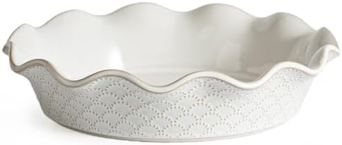 Ceramic Deep Pie Pan for Baking, 11 inch Porcelain Pie Dish for Apple Pie, Oven & Dishwasher Safe, Farmhouse Decor, 48 Ounce Deep Plate for Kitchen, Non-Stick Pie Pans, Embossed Firework