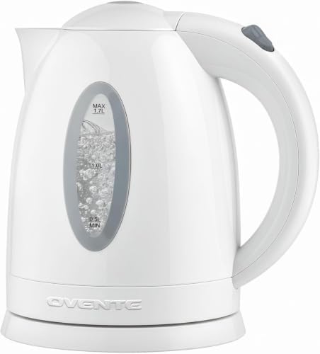 OVENTE Electric Kettle,1.7L Fast Boiling Water Heater for Coffee or Tea,BPA Free with Water Level Gauge,Auto Shut-Off,Boil-Dry Protection,Indicator Light and Removable Filter,White KP72W,(Pack of 12)